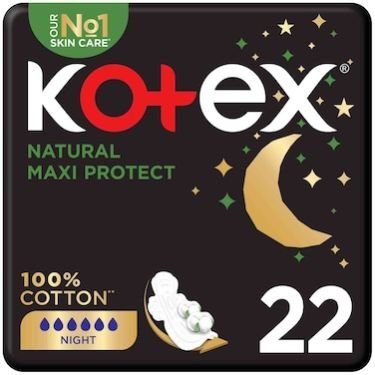 Kotex Natural Maxi Protect Thick Pads 100% Cotton Overnight Protection With Wings 22s