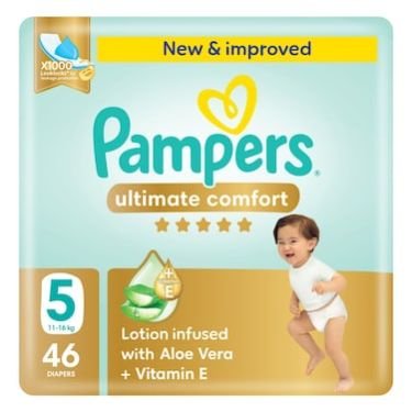 Pampers Ultimate Comfort Diapers With Aloe Vera Plus Vitamin E Size 5 (11-16kg) 46s