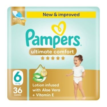 Pampers Ultimate Comfort Diapers With Aloe Vera Plus Vitamin E Size 6 (13kg+) 36s