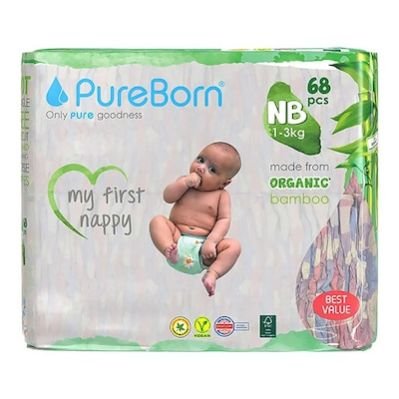 Pureborn Organic Bamboo Newborn Up To 5kg 68 Diapers