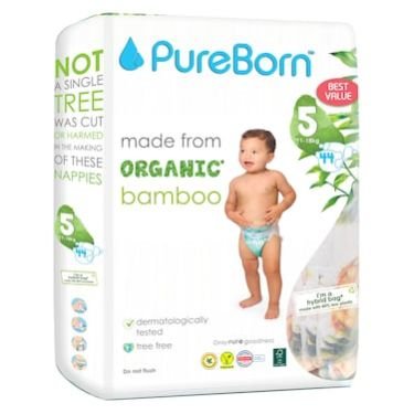 Pureborn Organic Bamboo Size 5 11-18kg 44 Diapers