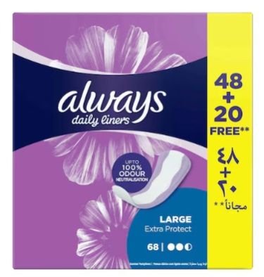 Always Daily Liners Extra Protect Large Pantyliners White 48 + 20 Liners