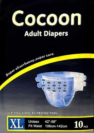 Cocoon Adult Diapers, Unisex, Extra Large Xl (106-142 Cm) 10 Diapers