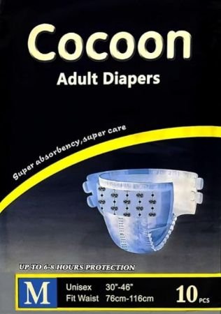 Cocoon Adult Diapers, Unisex, Medium M (76-116 Cm) 10 Diapers