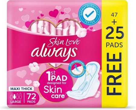 Always Cotton Skin Love Large Pads 72s