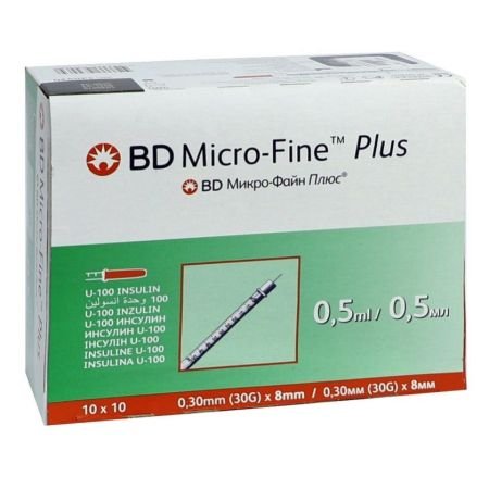 Bd Micro-Fine Plus Insulin Syringe 30g X 8mm 0.5ml 100s