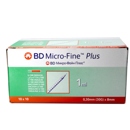 Bd Micro Fine Plus Insulin Syringes 30g X 8mm 1ml 100’s