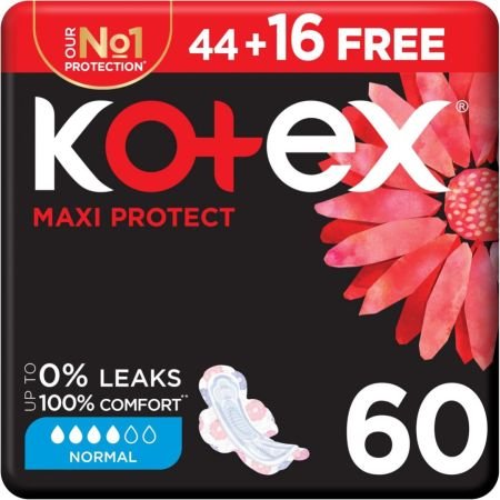 Kotex Maxi Protect Thick Pads With Wings Normal Size 60s