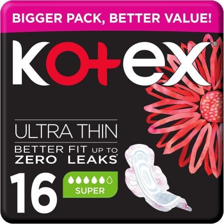 Kotex Ultra Thin Pads With Wings Super Size 16s