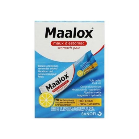 Maalox Oral Suspension Sachets For Stomach Pain And Heartburn Lemon Flavour 20s
