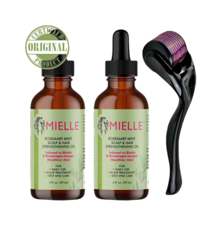 Mielle Rosemary Mint Scalp & Hair Strengthening Oil 59ml X 2 With Hair Treatment Roller