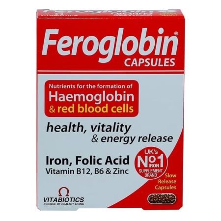 Vitabiotics Feroglobin B12 Capsules With Iron, Folic Acid & Vitamin B12 To Fight Fatigue, Pack of 30's