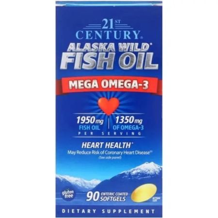 21st Century Alaska Wild Fish Oil Mega Omega 3 Supplement Softgels, Pack of 90's