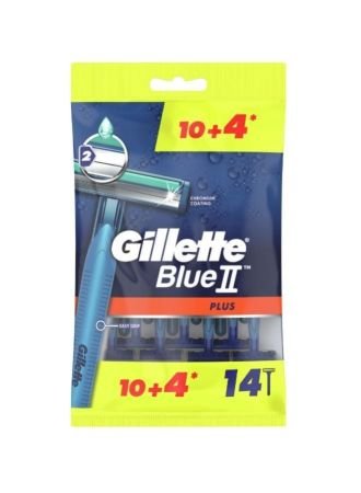 Gillette Blue Ii Plus Mens Disposable Razors 10+4 Count