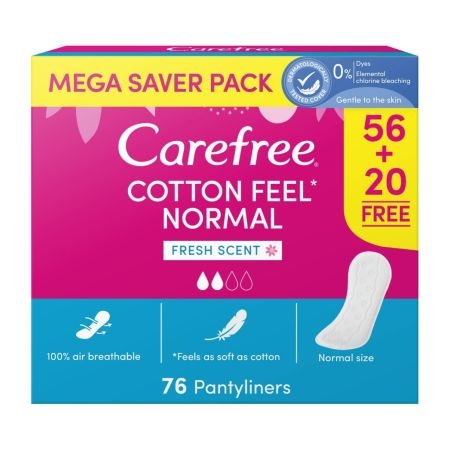 Carefree Daily Panty Liners, Cotton Feel Normal, Pack Of 76