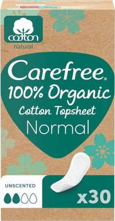 Carefree 100% Organic Cotton Pantyliners, Normal & Unscented, Pack Of 30s