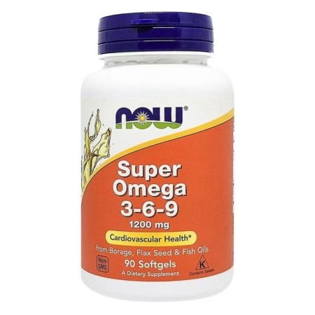 Now Super Omega 3 6 9 Flaxseed Oil, Borage Seed Oil, Fish Oil Supplement 90s